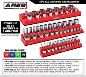 img 3 attached to 🔴 ARES 60035-3-Piece Set of SAE Magnetic Socket Organizers in Red - Includes Socket Holders for 1/4 in, 3/8 in, and 1/2 in - Holds 68 Standard (Shallow) and Deep Sockets - Also Offered in Green