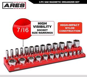 img 1 attached to 🔴 ARES 60035-3-Piece Set of SAE Magnetic Socket Organizers in Red - Includes Socket Holders for 1/4 in, 3/8 in, and 1/2 in - Holds 68 Standard (Shallow) and Deep Sockets - Also Offered in Green