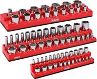 🔴 ares 60035-3-piece set of sae magnetic socket organizers in red - includes socket holders for 1/4 in, 3/8 in, and 1/2 in - holds 68 standard (shallow) and deep sockets - also offered in green logo