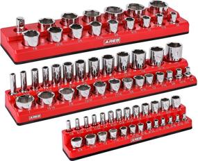 img 4 attached to 🔴 ARES 60035-3-Piece Set of SAE Magnetic Socket Organizers in Red - Includes Socket Holders for 1/4 in, 3/8 in, and 1/2 in - Holds 68 Standard (Shallow) and Deep Sockets - Also Offered in Green