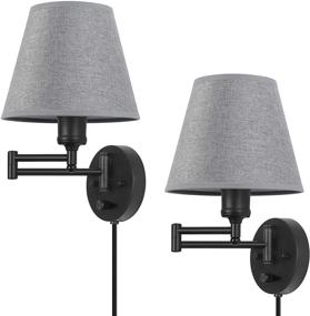 img 3 attached to Modern Plug-in Wall Light Set of 2 - Dimmable, Swing Arm 🔌 Sconces with Gray Linen Lampshades - Perfect Fixtures for Bedrooms, Reading Lamps for Bedside