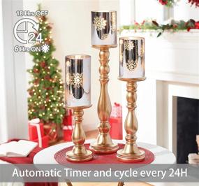 img 3 attached to Immeiscent Christmas Flameless Candles: Snowflake Glass Candle Set with Timer & Remote - Realistic Pillar Candle for Xmas Decor, Home & Holiday (Set of 3, D 3” x H 4” 5” 6”)