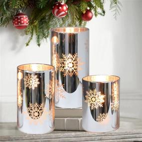 img 2 attached to Immeiscent Christmas Flameless Candles: Snowflake Glass Candle Set with Timer & Remote - Realistic Pillar Candle for Xmas Decor, Home & Holiday (Set of 3, D 3” x H 4” 5” 6”)