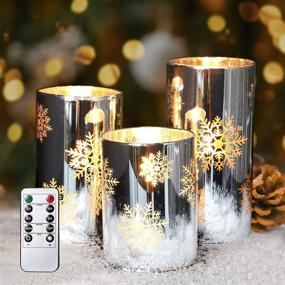 img 1 attached to Immeiscent Christmas Flameless Candles: Snowflake Glass Candle Set with Timer & Remote - Realistic Pillar Candle for Xmas Decor, Home & Holiday (Set of 3, D 3” x H 4” 5” 6”)