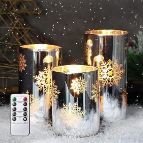 img 4 attached to Immeiscent Christmas Flameless Candles: Snowflake Glass Candle Set with Timer & Remote - Realistic Pillar Candle for Xmas Decor, Home & Holiday (Set of 3, D 3” x H 4” 5” 6”)