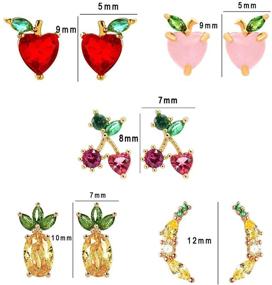 img 3 attached to Nanafast 18K Gold Plated Fruit Stud Earrings Set - Pineapple, Grape, Cherry - Cubic Zirconia Women's Jewelry Gifts