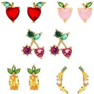 nanafast 18k gold plated fruit stud earrings set - pineapple, grape, cherry - cubic zirconia women's jewelry gifts logo