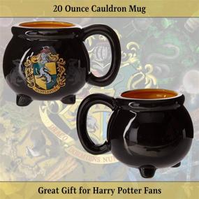 img 1 attached to 🏴 20 oz Silver Buffalo Harry Potter Hufflepuff House Crest Ceramic 3D Sculpted Cauldron Mug