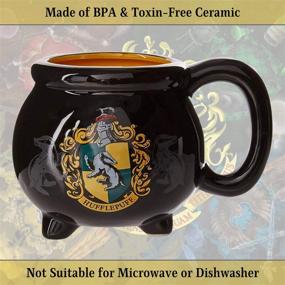 img 2 attached to 🏴 20 oz Silver Buffalo Harry Potter Hufflepuff House Crest Ceramic 3D Sculpted Cauldron Mug