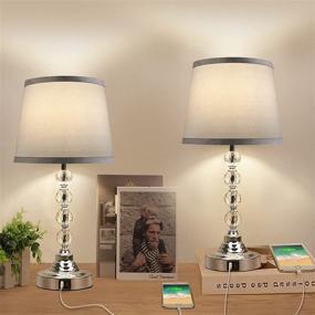 img 4 attached to 💎 Set of 2 Crystal Bedroom Lamps, Touch Control Table Lamp with USB Port, 3 Way Dimmable Bedside Lamp, Diamond Modern Nightstand Lamp with Grey Fabric Shade for Bedroom, Living Room, Office