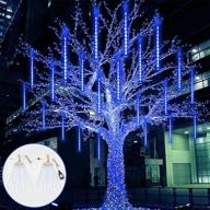 magical blue meteor shower christmas lights: 2-pack extendable, 384 leds for outdoor christmas decorations & holiday ambiance логотип