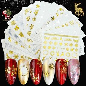 img 4 attached to Joyful Holiday Nail Art: 16 Gold & Silver Christmas 🎄 Nail Stickers – Snowflakes, Trees, and Elk Designs for Festive Nail Decorations