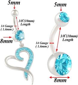 img 3 attached to 💖 Sparkling Surgical Steel Heart Belly Button Ring Set - 2Pcs 14g 3/8 Inch 10mm Crystal Dangle Jewelry for Sexy and Cute Navel Piercings