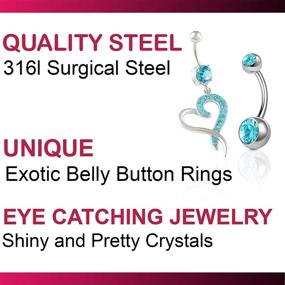 img 1 attached to 💖 Sparkling Surgical Steel Heart Belly Button Ring Set - 2Pcs 14g 3/8 Inch 10mm Crystal Dangle Jewelry for Sexy and Cute Navel Piercings