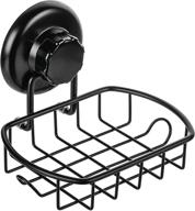 🔘 hasko suction soap dish with hooks - powerful vacuum cup shower soap holder - stainless steel rustproof soap basket - bathroom & kitchen organizer (black) logo