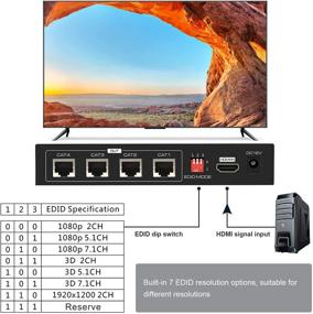 img 2 attached to 🔌 Удлинитель HDMI-разветвитель до 165 футов 1x4 через Cat5e/6/7 с повторителем баланса, отправителем/передатчиком Ethernet для 1080p, предустановками EDID, POC (только установка питания TX)