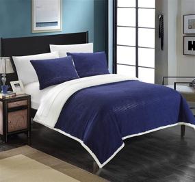 img 3 attached to 🛏️ Chic Home SB4805-AN Twin Navy Ultra Plush Micro Mink Sherpa Textured Blanket and Shams Set: Luxurious Comfort and Style