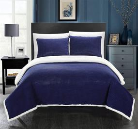 img 4 attached to 🛏️ Chic Home SB4805-AN Twin Navy Ultra Plush Micro Mink Sherpa Textured Blanket and Shams Set: Luxurious Comfort and Style