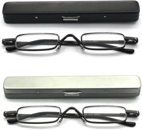 img 4 attached to 👓 EYE ZOOM Metal Mini Reading Glasses - Spring Hinge, Slim & Lightweight Case - Black & Gunmetal