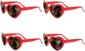 img 3 attached to Awaqi 4 Packs Heart Effect Diffraction Glasses Special Effect Light Heart Shape Diffraction Glasses For Outdoor Music Party/Bar/Fireworks Displays/Holiday Lights/Club/Concert Lights (Red)