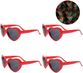 img 2 attached to Awaqi 4 Packs Heart Effect Diffraction Glasses Special Effect Light Heart Shape Diffraction Glasses For Outdoor Music Party/Bar/Fireworks Displays/Holiday Lights/Club/Concert Lights (Red)