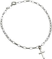 💫 sterling silver cross charm bracelet anklet from italy, 11" - stylish and divine accessory! logo