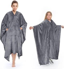 img 4 attached to Super Soft Poncho Blanket: Comfy Plush Fleece Throw Wrap for Adults, Kids | Indoor/Outdoor Use