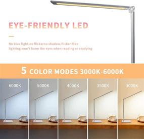 img 2 attached to 🔌 USB Charging Port LED Desk Lamp - 10 Brightness Levels & 5 Lighting Modes, Touch Control, Auto Timer, Eye-Caring Dimmable Reading Light for Home Office