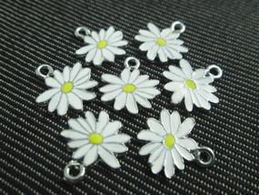 img 2 attached to NS298 - 12 Enamel Charms Pendant Set - Little White and Yellow Daisy Flower Jewelry Supplies