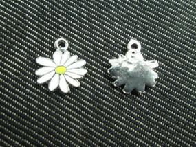 img 1 attached to NS298 - 12 Enamel Charms Pendant Set - Little White and Yellow Daisy Flower Jewelry Supplies