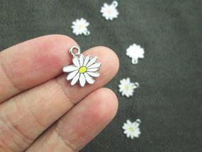 img 3 attached to NS298 - 12 Enamel Charms Pendant Set - Little White and Yellow Daisy Flower Jewelry Supplies