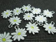 ns298 - 12 enamel charms pendant set - little white and yellow daisy flower jewelry supplies logo