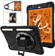 tsq ipad mini 4/5 case for kids with pencil holder | heavy duty shockproof rugged case w/ kickstand hand/shoulder strap - black, 7.9 inch logo