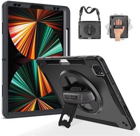 img 4 attached to 📱 GEEKSDOM iPad Pro 12.9 Case 2021 5th Generation: Military Grade Shockproof Cover with Pencil Holder and Rotating Stand - Black