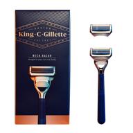 neck razor by king c. gillette, handle with 2 blade refills logo