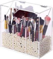 🎀 foocorddy covered makeup brush holder: clear acrylic organizer with dustproof lid and large capacity for vanity storage - includes 750g pearls beads logo