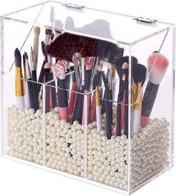 img 4 attached to 🎀 FOOCORDDY Covered Makeup Brush Holder: Clear Acrylic Organizer with Dustproof Lid and Large Capacity for Vanity Storage - Includes 750g Pearls Beads