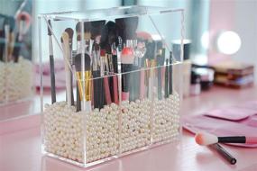 img 3 attached to 🎀 FOOCORDDY Covered Makeup Brush Holder: Clear Acrylic Organizer with Dustproof Lid and Large Capacity for Vanity Storage - Includes 750g Pearls Beads