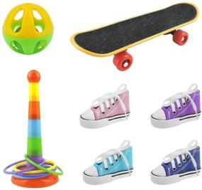 img 4 attached to 🐦 WBYJ Bird Training Toys: Enhance Parrot Intelligence with 7 Pack - Stacking Rings, Skateboard Stand Perch, Mini Sneaker, Birds Bell Ball. Ideal for Parrot Macaw African Greys Cockatoo Conure Cockatiel!