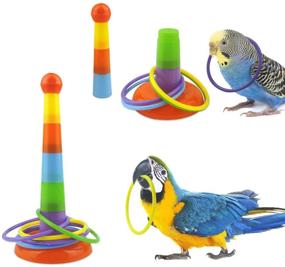 img 2 attached to 🐦 WBYJ Bird Training Toys: Enhance Parrot Intelligence with 7 Pack - Stacking Rings, Skateboard Stand Perch, Mini Sneaker, Birds Bell Ball. Ideal for Parrot Macaw African Greys Cockatoo Conure Cockatiel!