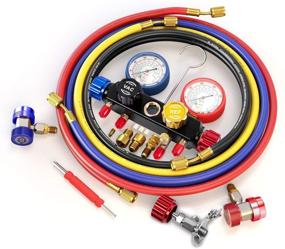 img 2 attached to 🌡️ AURELIO TECH 4-Way A/C Manifold Gauge Set for R134A, R410A, and R22 Refrigerants | 5FT Hose, 3 Acme Tank Adapters, Adjustable Couplers, Can Tap