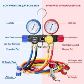 img 1 attached to 🌡️ AURELIO TECH 4-Way A/C Manifold Gauge Set for R134A, R410A, and R22 Refrigerants | 5FT Hose, 3 Acme Tank Adapters, Adjustable Couplers, Can Tap