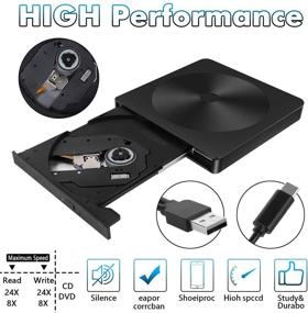 img 2 attached to 📀 Portable USB 3.0 Type-C External CD/DVD Drive for Laptop - Slim CD/DVD ROM Rewriter Burner with Protective Storage Carrying Case Bag