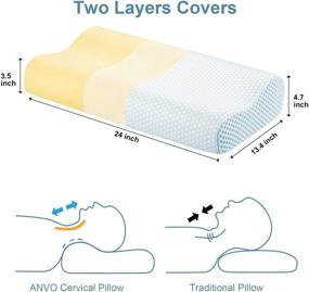 img 2 attached to 🌙 Anvo Memory Foam Pillow: Ergonomic Cervical Orthopedic Pillow for Neck Pain Relief - Blue White