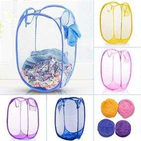 img 3 attached to Qtopun Mesh Popup Laundry Hamper, 4 Pack - Foldable Portable Dirty Clothes Basket for Bedroom, Kids Room, College Dormitory, and Travel - Yellow, Pink, Purple, Dark Blue