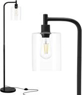 💡 addlon led floor lamp: modern standing industrial lamp with hanging glass lamp shade for bedroom, living room, office - classical black logo