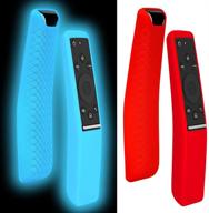 📺 2 pack silicone protective case cover for samsung tv remote - glow in the dark, anti-lost shockproof bn59 series - blue & red logo