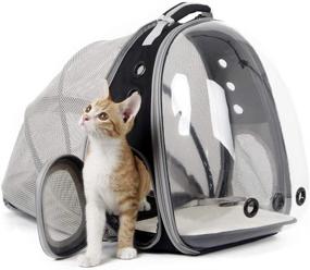 img 4 attached to SEO-дружелюбный расширяемый кошачий рюкзак: прозрачная сферическая капсула для переноски питомца для маленьких собак, идеально подходит для походов и путешествий.