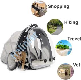 img 3 attached to SEO-дружелюбный расширяемый кошачий рюкзак: прозрачная сферическая капсула для переноски питомца для маленьких собак, идеально подходит для походов и путешествий.