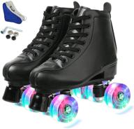 👟 high-top pu leather roller skates for women - four-wheel shiny roller skates for girls & unisex use logo